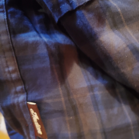 Indian Motorcycle navy blue gray and black plaid button down longsleeve shirt. - Picture 15 of 16